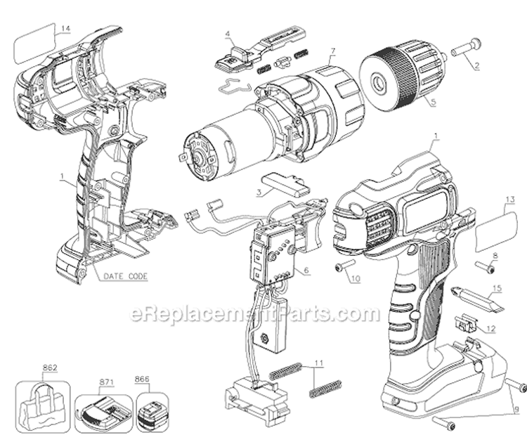 Page A Diagram and Parts List for LDX220SB Type 1 Black and Decker Cordless Drill